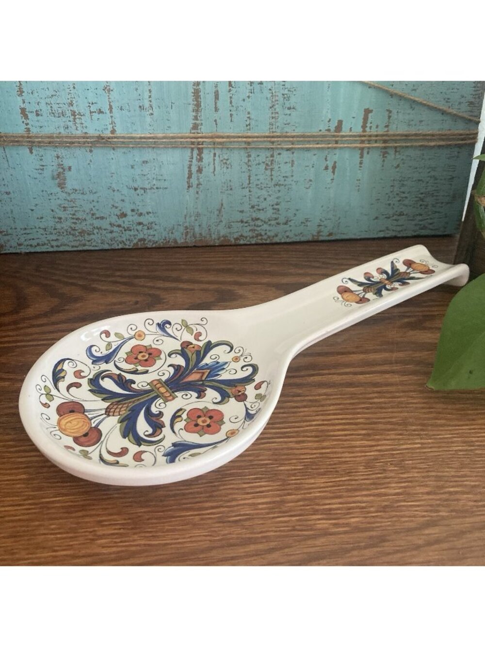 Vintage Ceramica Cuore Italian Spoon Rest Floral Motif Classic Deruta Style